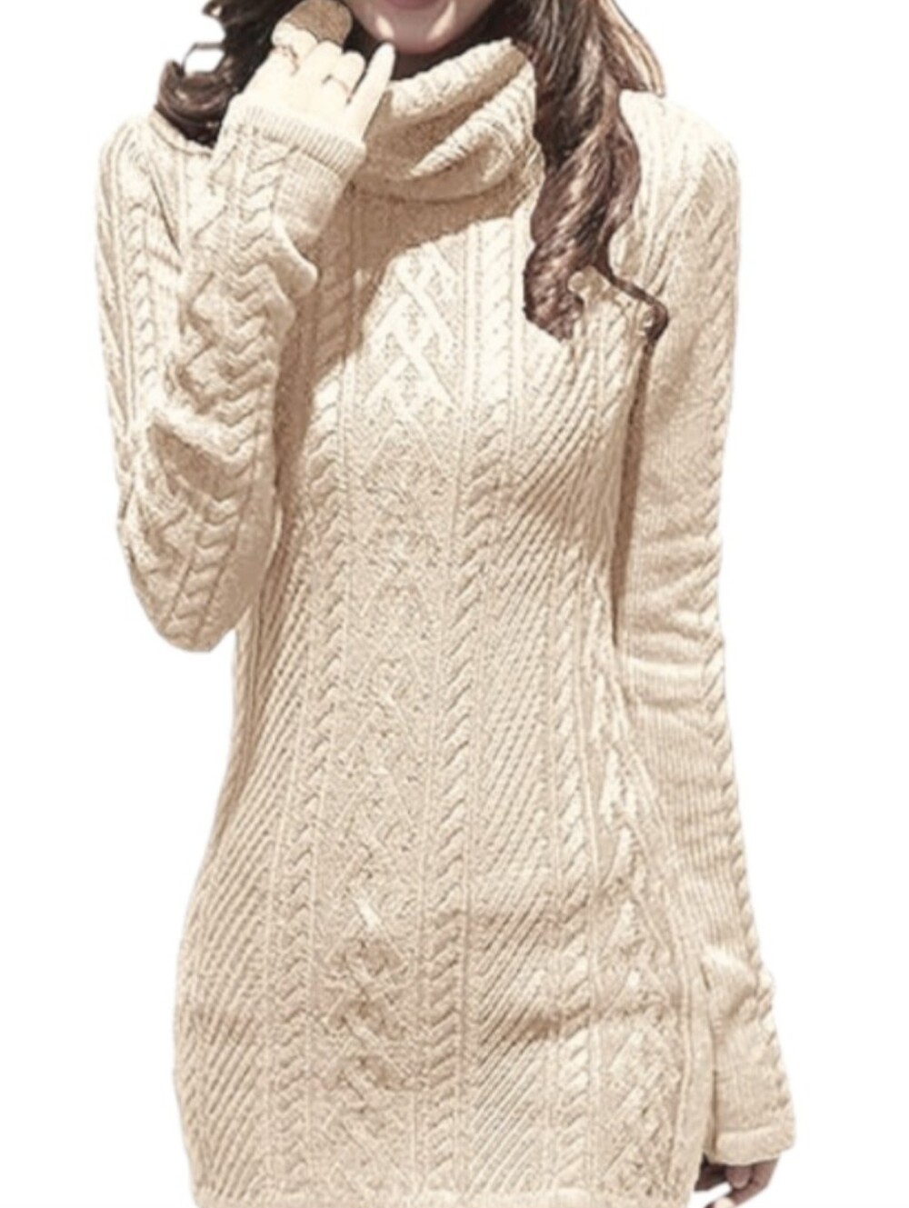 Cozy Cable Knit Turtleneck Sweater Dress in Cream | Knitted Sweater